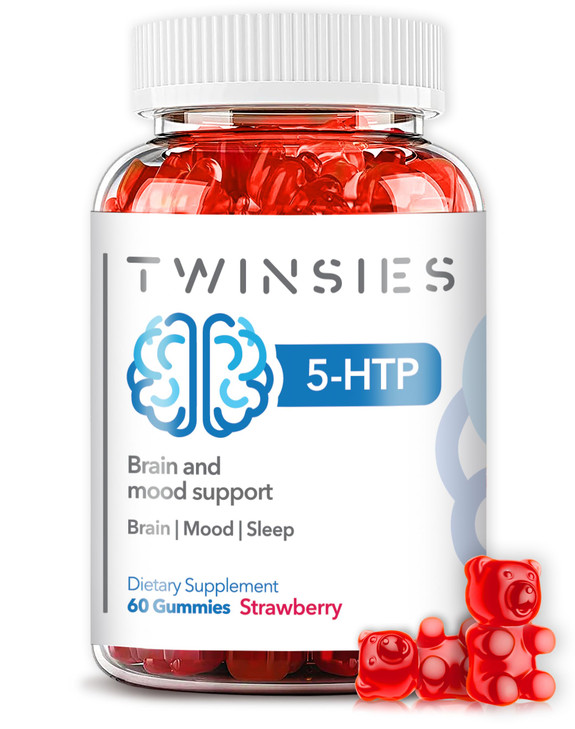 Twinsies 5-HTP Supplement 200mg Calm Gummies for Sleep Mood & Brain Health Support  L-Tryptophan 60 Strawberry Flavor Sleep Gummies for Adults  Glu