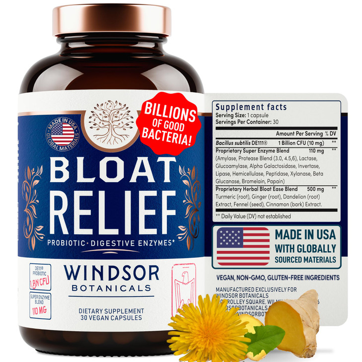 Bloat Relief Probiotic and Digestive Enzymes - Anti Bloating Turmeric, Fennel, Bromelain IBS Supplement - Detox Debloat Capsules Gas - Bloating Relie