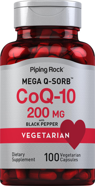 Piping Rock CoQ10 200mg Capsules | 100 Pills | with Black Pepper Extract | Coenzyme Q10 Supplement for Women and Men | Vegetarian, Non-GMO, Gluten Fr