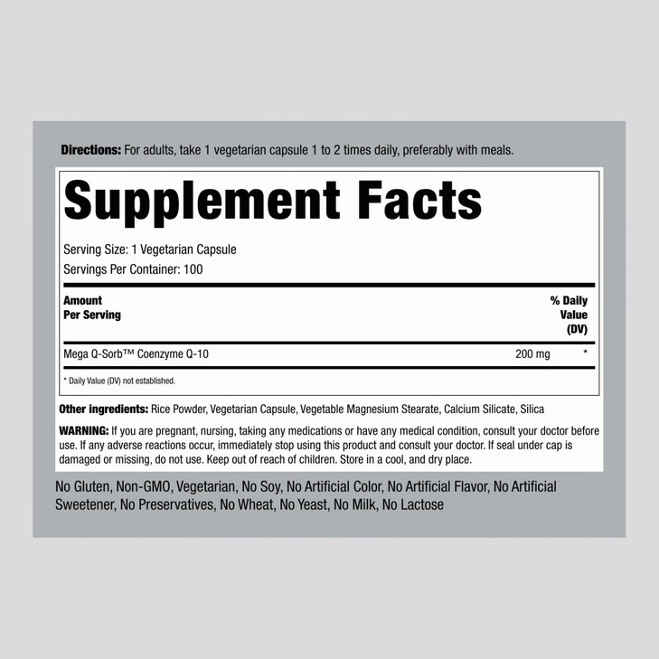 Piping Rock CoQ10 200mg Capsules | 100 Pills | with Black Pepper Extract | Coenzyme Q10 Supplement for Women and Men | Vegetarian, Non-GMO, Gluten Fr
