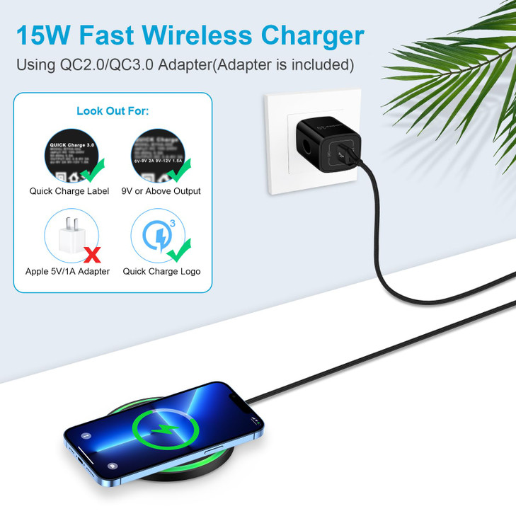 15W Pixel 9 Fast Wireless Charger for Google Pixel 10/10 Pro/10 Pro XL/10 Pro Fold/9a/9 Pro/Fold/9 Pro XL/8a/8 Pro, Charging Pad with QC Adapter for