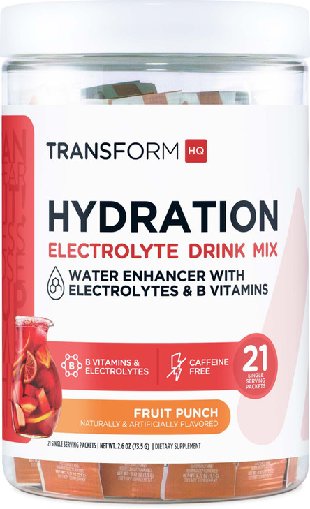 TransformHQ Hydration Drink Mix (21 Single-Serving Packets, Blue Raspberry) - Hydration Supplement Blend with Vitamins and Electrolytes