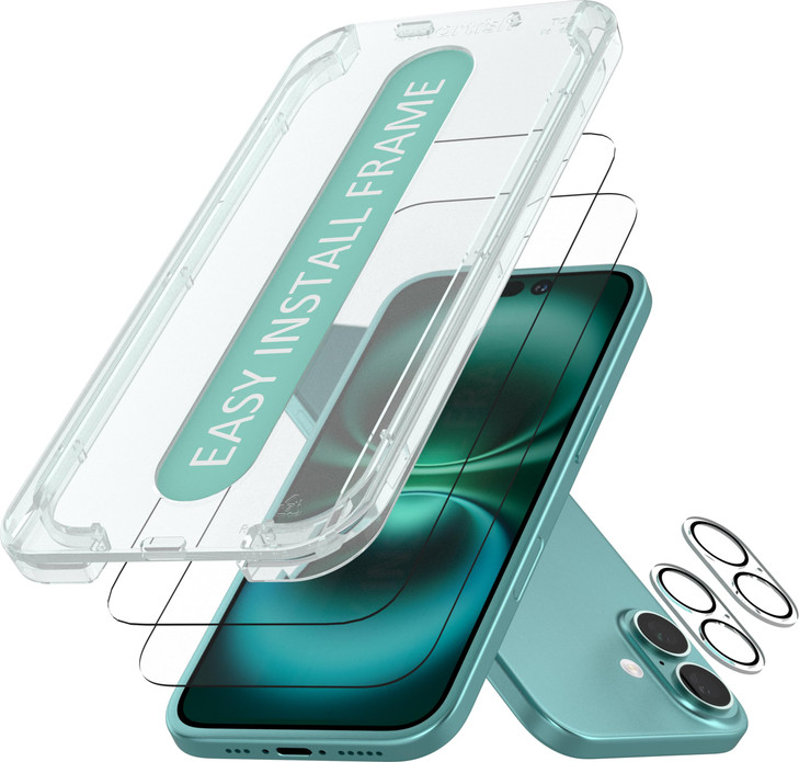 Smartish® iPhone 16 Plus Screen Protector + Camera Lens Covers - Tuff Sheet - 2-Pack Tempered Glass 9H Easy Install Frame Case-Friendly - Dynamic Isl