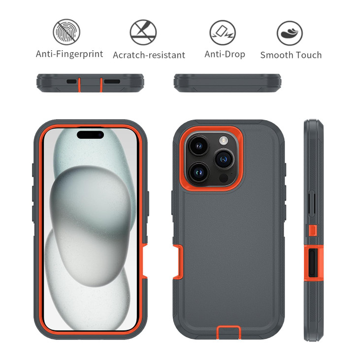 Olinoo Case for iPhone 16 Plus, 3-Layer Super Full Heavy Duty Rugged Case Belt Clip Holster Kickstand Protective Cover(Black Orange with Clip, iPhone
