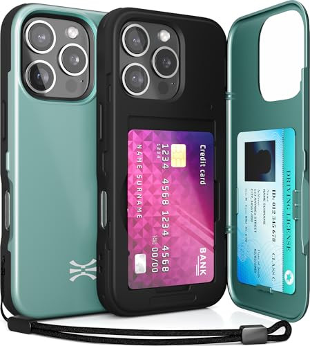TORU for iPhone 16 Pro Wallet Case with Card Holder, Hidden ID Credit Card Slot Flip Kickstand, Slim Fit Shockproof Heavy Duty Phone Cover with Strap