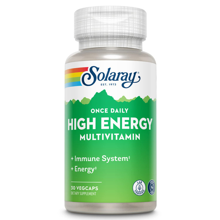 SOLARAY Once Daily High Energy Multivitamin, Iron Free, Immune System and Energy Support, Whole Food and Herb Base Ingredients, Mens and Womens Multi