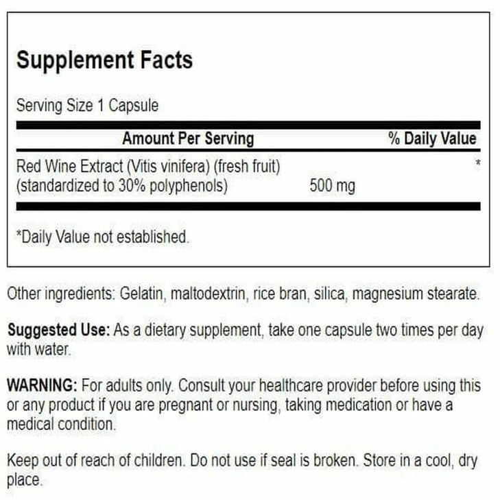 Swanson Red Wine Extract 500 Milligrams 90 Capsules