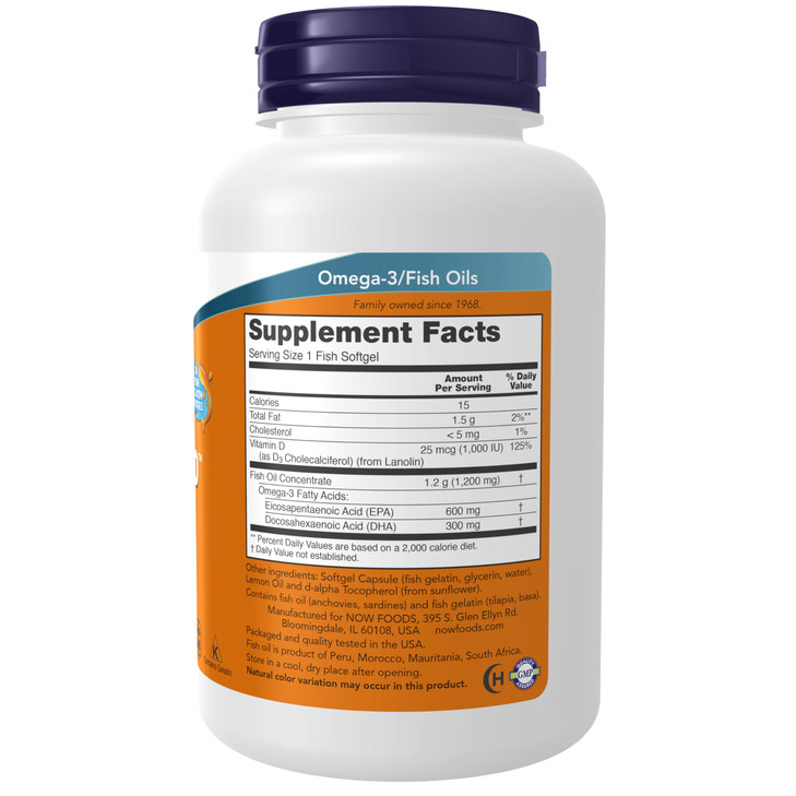 NOW Supplements, Ultra Omega 3-D, Omega-3 Fish Oil + Vitamin D-3, Cardiovascular Support*, 90 Softgels