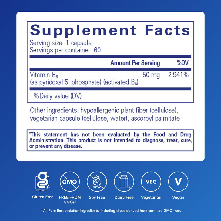 Pure Encapsulations P5P 50 - Active Vitamin B6 - Supports Energy Metabolism & Brain Health* - Gluten Free & Non-GMO - 60 Capsules