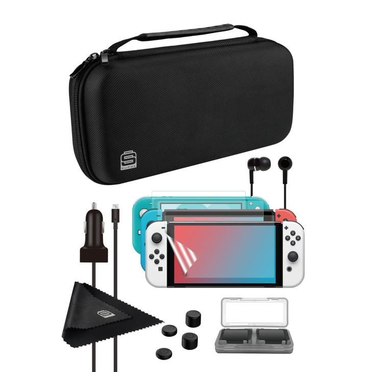 Accessory Kit for Nintendo Switch - SURGE Starterkit 2.0, 12-in-1 Accessory Starter Pack for Nintendo Switch, OLED Model & Lite, Protective EVA Case,