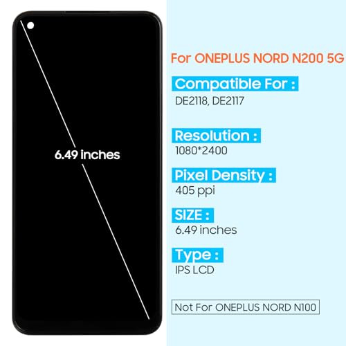 for OnePlus Nord N200 5G Screen Replacement for One Plus Nord N200 LCD Display DE2118 Touch Digitizer DE2117 Assembly with Repair Parts Kits(Black wi