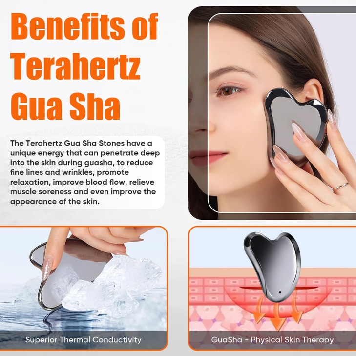 Terahertz Gua Sha Facial Tools Stone for Enhanced Lymphatic Drainage, Reduced Puffiness, Relieved Facial Tension  100% Natural Terahertz Stone Gua S