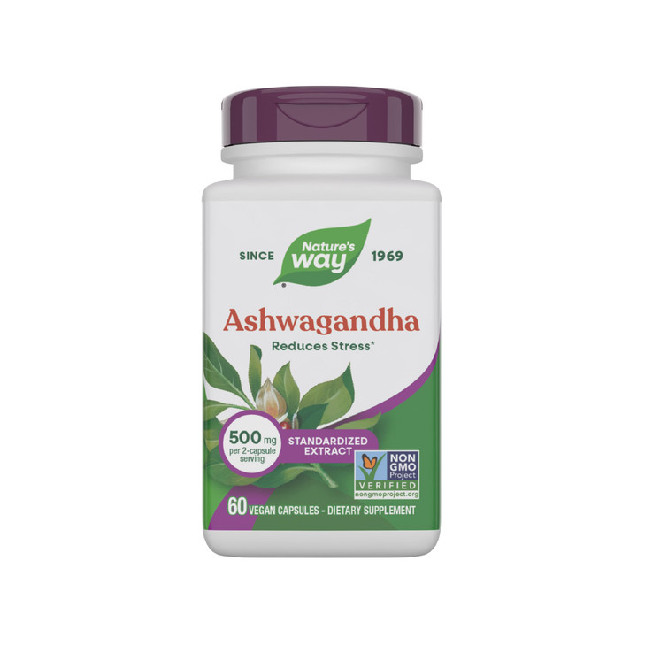 Nature's Way Ashwagandha, Reduces Stress*, Premium Extract, Adaptogenic*, Non-GMO Project Verified, Vegan, 60 Capsules