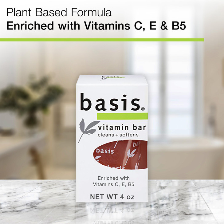 Basis Vitamin Bar Soap for Body, Hands and Face, Natural Soap Bar for All Skin Types with Vitamin C, E and B5, 4 Oz, Pack of 6