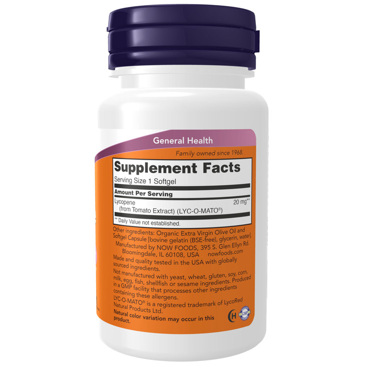 NOW Supplements, Lycopene 20 mg with Natural Extract from Tomatoes, Free Radical Scavenger*, 50 Softgels