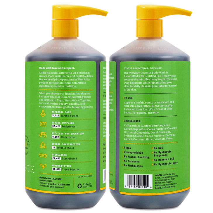 Alaffia Body Wash, Everyday Coconut  Moisturizing Soap with Nourishing Coffee Berry Extract & Coconut Water, Vegan & Cruelty-Free, 32 Oz