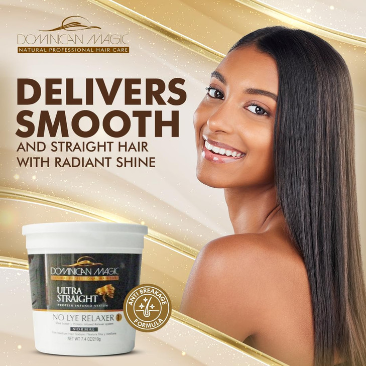 Dominican Magic Ultra Straight No Lye Hair Relaxer  Gentle Formula for Smooth, Frizz-Free, and Straight Hair  7.4oz, Normal Strength, Professional