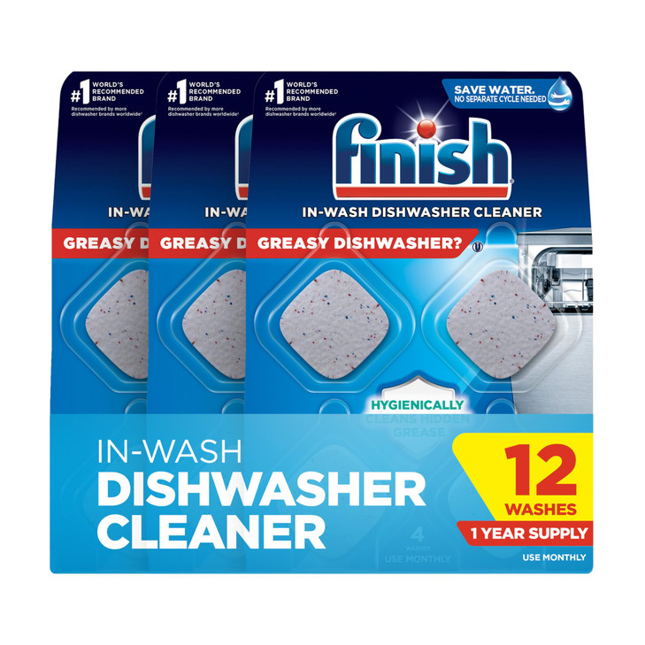Finish Dishwasher Cleaner Tablets, Deep Cleans Hidden Grease & Grime, Fights Odors, No Extra Wash Cycle, Helps Maintain Dishwasher, 12 Month Supply,