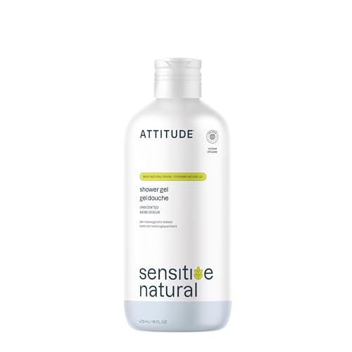 ATTITUDE Body Wash for Sensitive Skin with Oat, EWG Verified, Dermatologically Tested, Vegan, Extra Gentle, Unscented, 16 Fl Oz