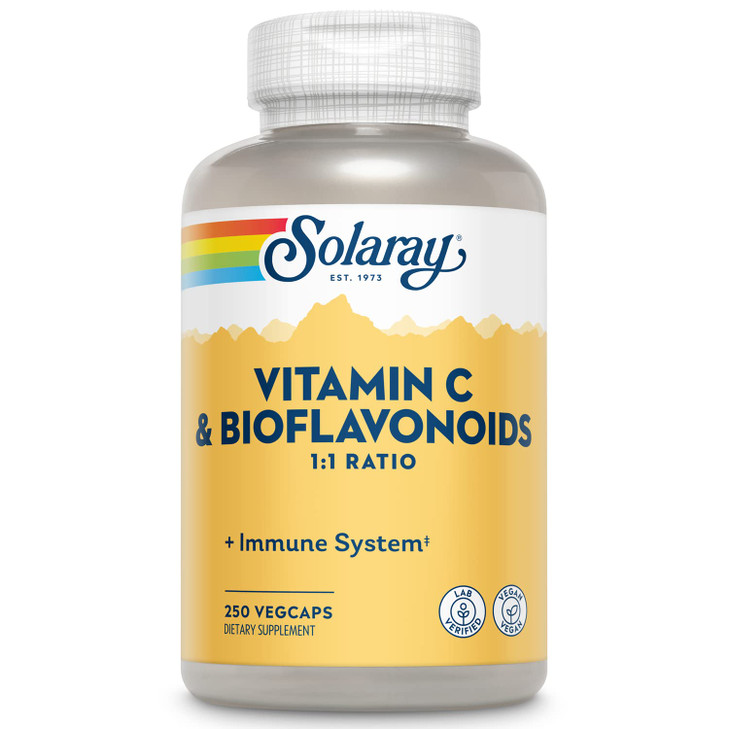 SOLARAY Vitamin C 500mg with Citrus Bioflavonoids, 1:1 Ratio - Antioxidant and Immune Support Supplement - Vitamin C with Rose HIPS and Acerola, Vega