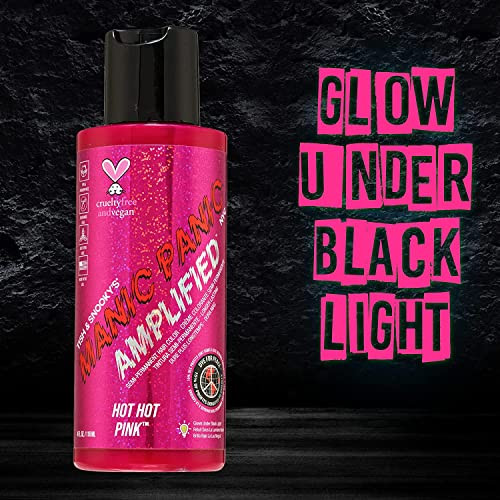 MANIC PANIC Hot Hot Pink Amplified Semi-Permanent Hair Dye - Medium Pink Color - Glows in Blacklight - Vegan, PPD & Ammonia Free