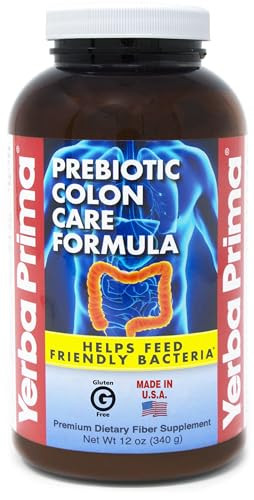 Yerba Prima Prebiotic Colon Care Formula Powder 12 oz - Natural Psyllium Fiber, FOS, Magnesium, Selenium - Non-GMO, Gluten Free, Vegan Daily Suppleme