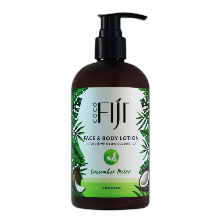 Coco Fiji Face & Body Lotion Infused With Coconut Oil | Lotion for Dry Skin | Moisturizer Face Cream & Massage Lotion for Women & Men | Cucumber Melo