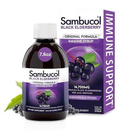 Sambucol Black Elderberry Syrup - Black Elderberry Liquid, Immune Support for Kids and Adults, High Antioxidants, Gluten Free - 7.8 Fl Oz