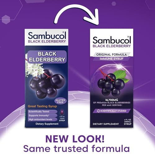 Sambucol Black Elderberry Syrup - Black Elderberry Liquid, Immune Support for Kids and Adults, High Antioxidants, Gluten Free - 7.8 Fl Oz