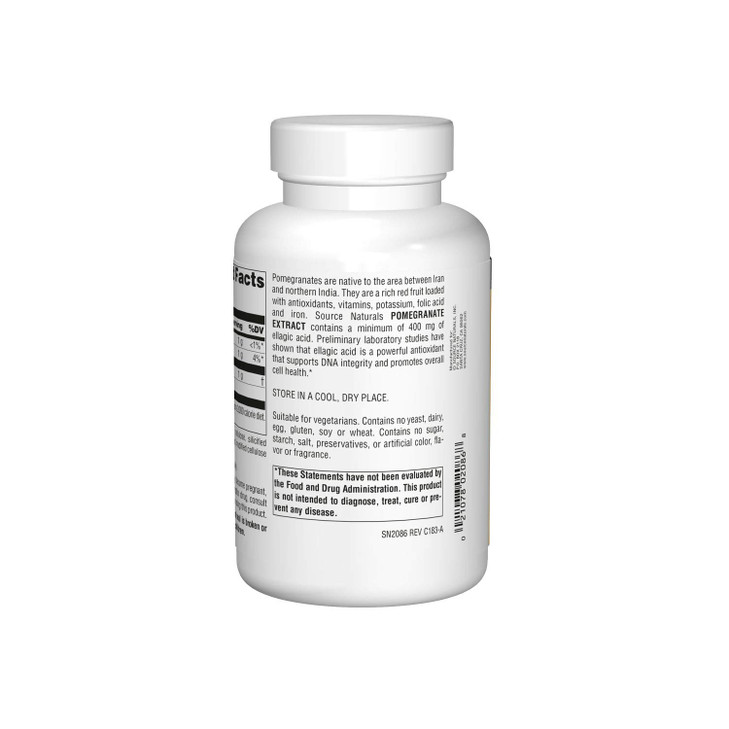 Source Naturals Pomegranate Extract, Antioxidant and DNA Health*, 500 mg | Vegetarian Friendly Pomegranate Fruit Extract Yielding 400 mg Ellagic Acid