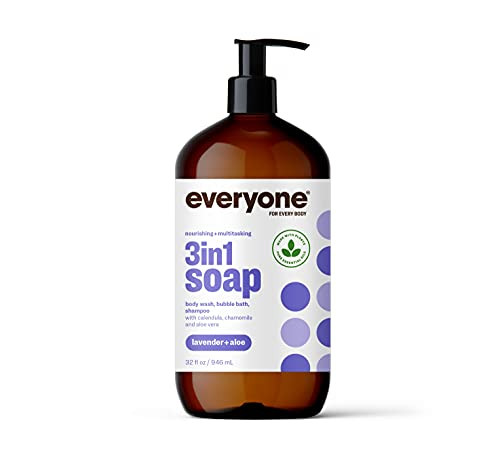 Everyone 3-in-1 Soap, Body Wash, Bubble Bath, Shampoo, 32 Ounce (Pack of 1), Lavender and Aloe, made with Essential Oils for Men and Women