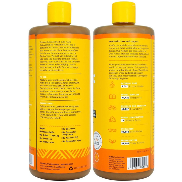 Alaffia Authentic African Black Soap Variety 2-Pack ?All-In-One Liquid Soap, Travel-Size Eucalyptus Tea Tree+Full-Size Unscented Body Wash, Face Was
