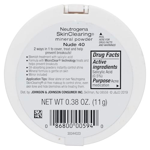 Neutrogena SkinClearing Pressed Mineral Powder Compact for Acne Prone Skin, Oil Absorbing Acne Makeup with Salicylic Acid helps to Cover, Treat & Pre