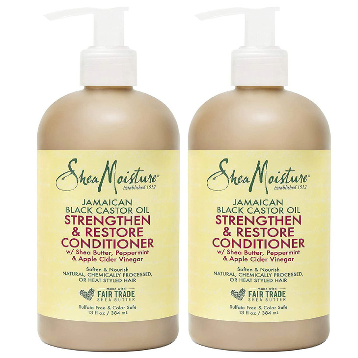 SheaMoisture Jamaican Black Castor Oil 13 oz. Strengthen, Grow & Restore Conditioner with Shea Butter, Peppermint and Keratin - Sulfate Free and Colo