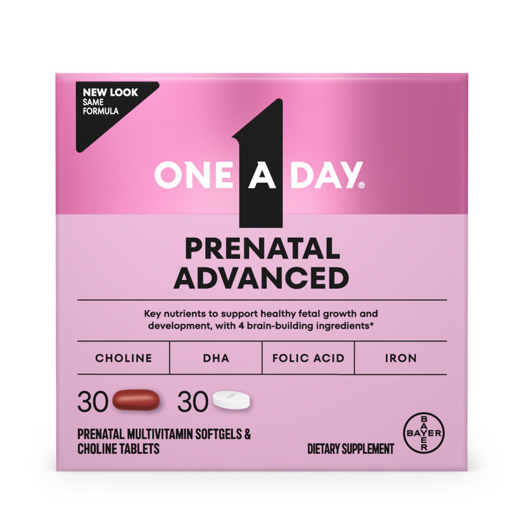 One A Day Prenatal Advanced- Prenatal Vitamins with Folic Acid, Choline, DHA & Iron, Pregnancy Vitamins for Women to Support Babys Development, 30+3