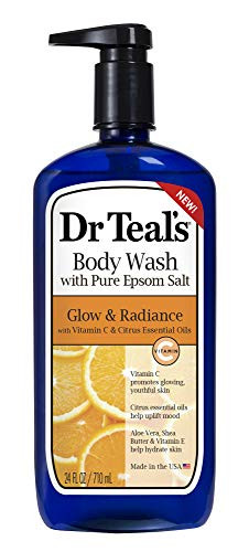 Dr Teal's Body Wash with Pure Epsom Salt, Glow & Radiance with Vitamin C & Citrus Essential Oils, 24oz (Pack of 2)