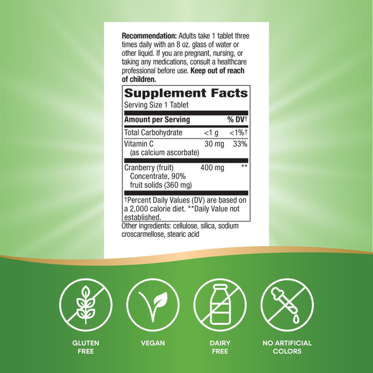 Nature's Way Cranberry Premium Blend, Supports Urinary Tract Health*, With Vitamin C, For Men & Women, No Gluten, 120 Tablets (Packaging May Vary)