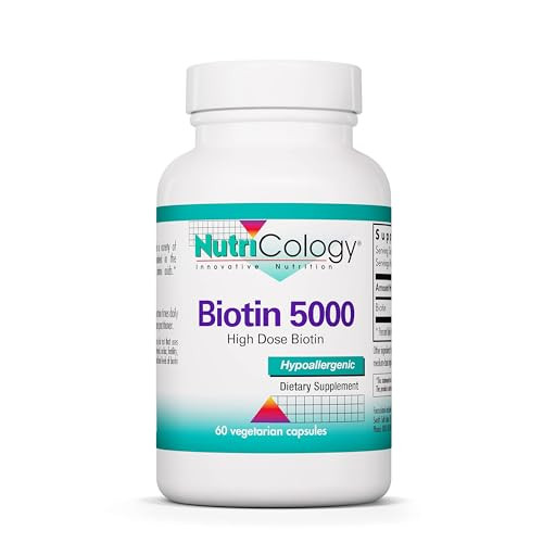 Nutricology Biotin 5000 Supplement - 5000mcg Biotin, Vitamins for Hair, Skin and Nails, High Dose, Vegetarian Capsules, Hypoallergenic, Gluten Free -