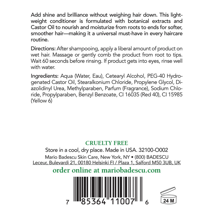 Mario Badescu Hair Rinsing Conditioner - Lightweight Hair Conditioner that Nourishes and Conditions With Castor Oil - Daily Care for Smoother, Shinie