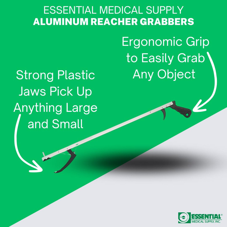 Essential Medical Supply 32in Aluminum Reacher with Magnetic Post and Plastic Jaw, Essential Reach Assist Tool for Seniors and Those with Limited Mob