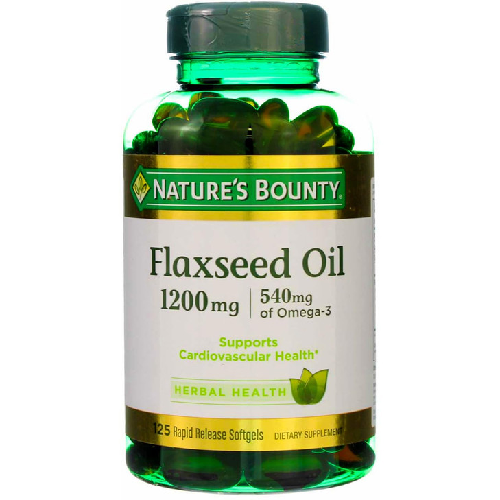 Nature's Bounty Flaxseed Oil 1200 mg, Rapid Release Softgels, Natural, White, 125 Count, Pack of 2