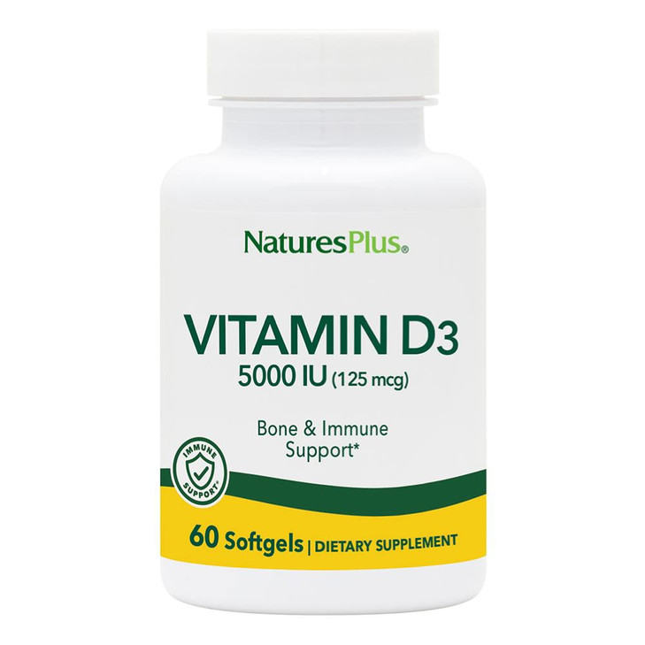 NaturesPlus Vitamin D3 5000 IU - 60 Softgels - Bone Strength & Immune Support - 60 Servings