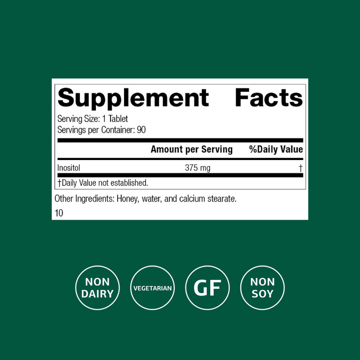 Standard Process Inositol - Supports Nervous System, Lipid Metabolism & Cardiovascular Health - Vegetarian, Gluten-Free, Non-Dairy & Non-Soy - 90 Tab