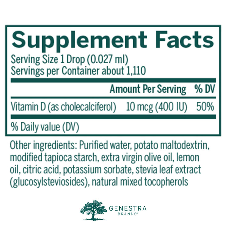 Genestra Brands D-Mulsion 400 - Liquid Vitamin D Supplement - Natural Lemon Flavor - 1,110 Servings
