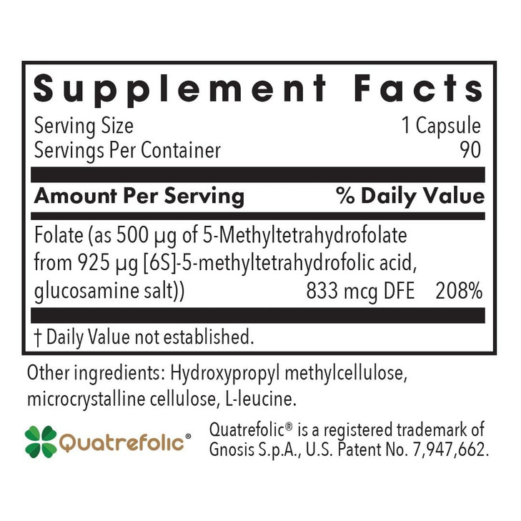 Allergy Research Group QuatreActiv Folate Supplement - Methylfolate, 5-MTHF, Methylation Support, Quatrefolic, Vegetarian Capsules - 90 Count