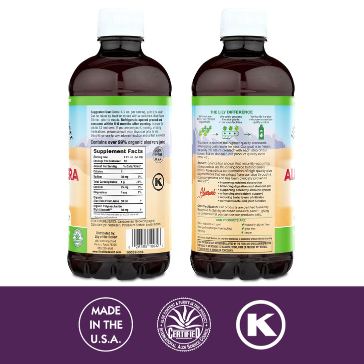 Lily of The Desert Aloe Vera Gel - Inner Fillet Filtered Drink with Natural Vitamins, Digestive Enzymes for Gut Health, Stomach Relief, Wellness, Glo