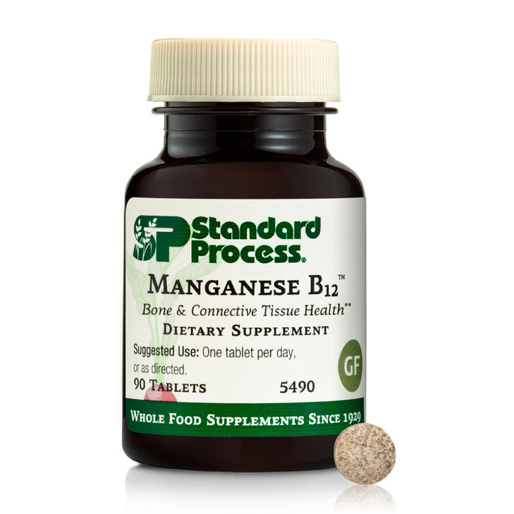 Standard Process Manganese B12 - Supports Bone & Connective Tissue Health - Hemoglobin Formation Support - Gluten-Free, Non-Dairy & Non-Soy - 90 Tabl