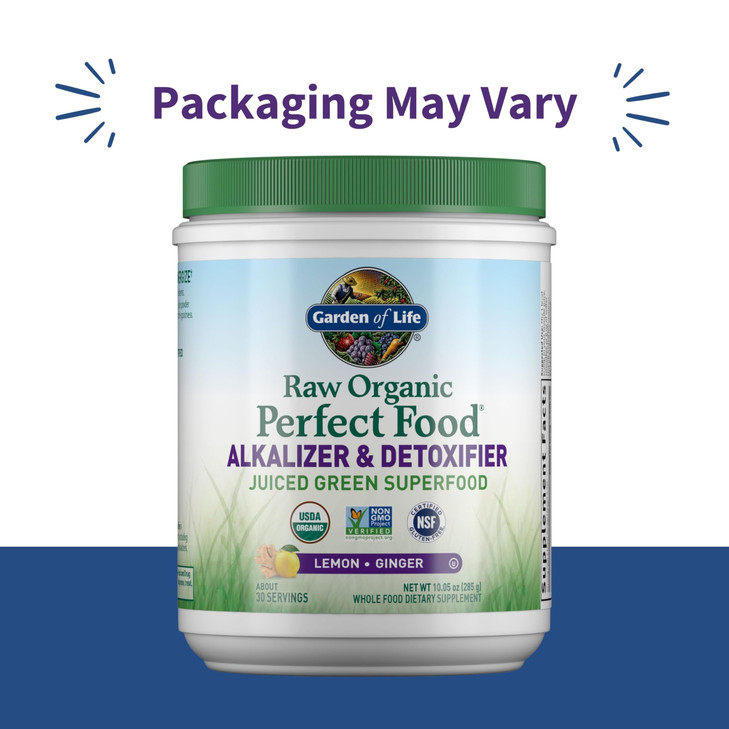 Garden of Life Raw Organic Perfect Food Alkalizer and Detoxifier, Lemon Ginger Flavored Superfood Powder Supplement, 30 Servings