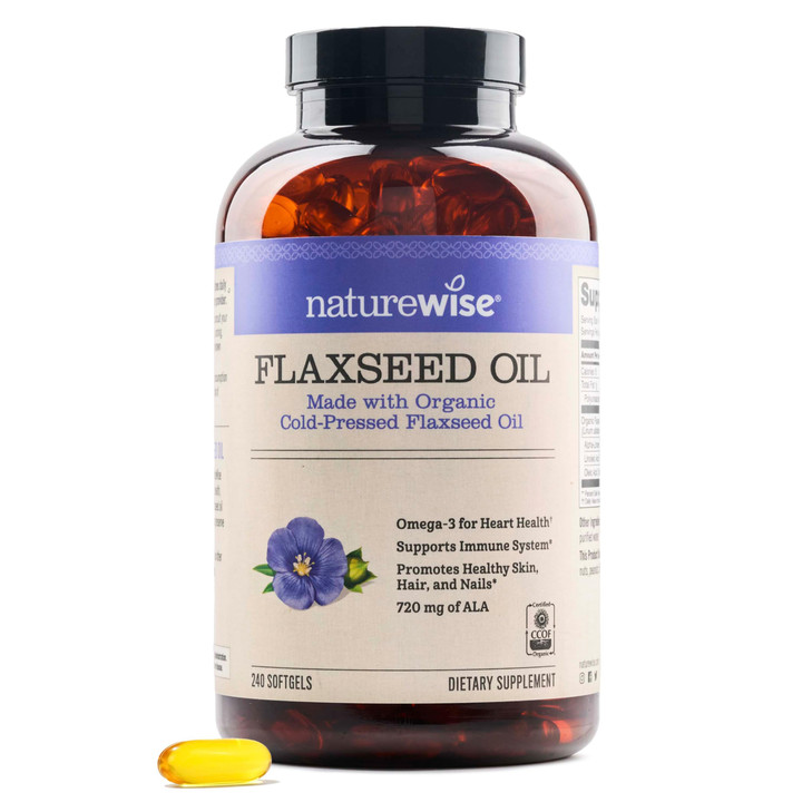 NatureWise Flaxseed Oil 1,242 mg, Fish Free Omega 3 6 9 with 720mg ALA, Dietary Supplement for Heart Health Support - Organic, Cold Pressed, Non-GMO