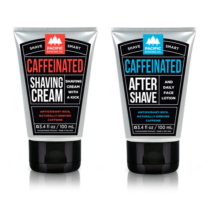 Pacific Shaving Company Caffeinated Shaving Cream & Aftershave Set - Shave Kit for Men - Antioxidant + Caffeine Enriched Shave Cream + Aftershave Lot